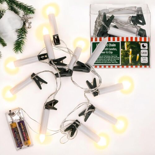 Jgd-Guirlande Lumineuse Led Avec 10 Bougies Et Clips, 3 M De Long, Fonctionne Sur Piles, 6/18 Minuteries ¿ Flexible Et Idéale Pour La Décoration De Noël