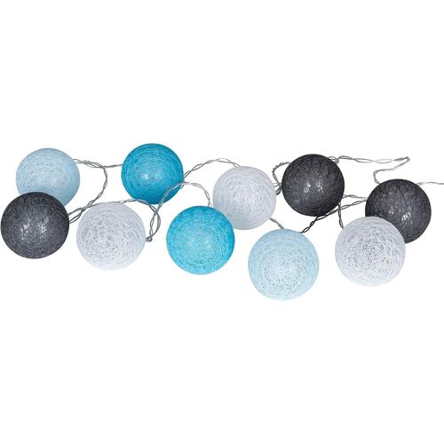 Kal-Guirlande Lumineuse 10 Boules Led En Coton Bleu/Gris
