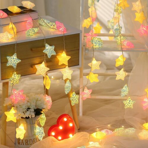 KAL-Guirlandes Lumineuses Étoiles, Guirlande Lumineuse Intérieur/Jardin, Fairy Lights Led Batterie, 3M Blanc Chaud 20Led, Déco Chambre Fille, Bar, Fête, Décoration Noël (Étoiles De Couleur)