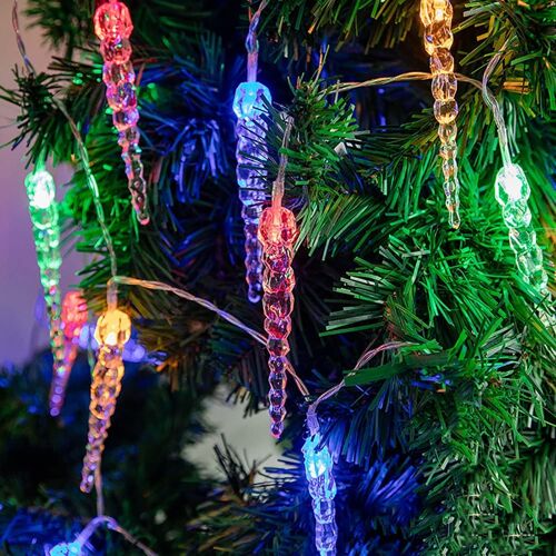 Kal-Guirlande Lumineuse Stalactites Led Pour L'extérieur Et L'intérieur,Étanche,Alimenté Par Pile,Pluie De Glace,Éclairage De Noël,Décorations Lumières De Pluie Jardin Mariage (6m 40led Multi)