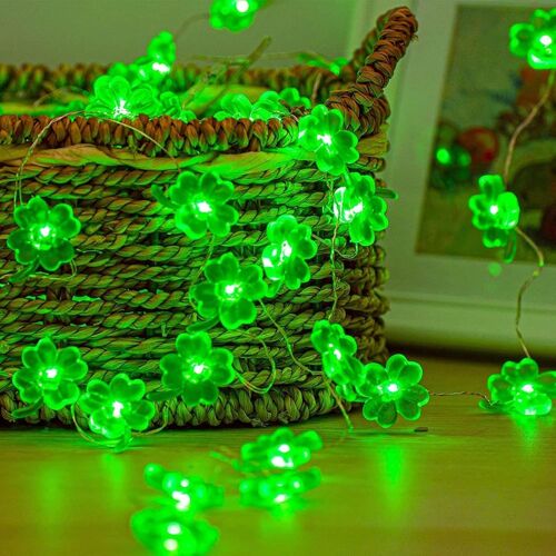 Kal-Guirlande Lumineuse Décorative Trèfle À Quatre Feuilles - 30 Led - Fil De Cuivre - Fonctionne Avec Piles - Avec Télécommande - Minuterie - Pour L'été, L'intérieur, La Chambre À Coucher, Noël,