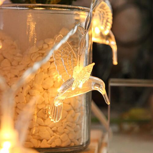 KAL-Guirlande De Colibri Lumières 9.8Ft 20 Led Guirlande Lumineuse Fée Colibri À Piles Avec 2 Modes D'Éclairage Oiseau Fée Lumière Pour Fête, Mariage, Festival (Blanc Chaud)