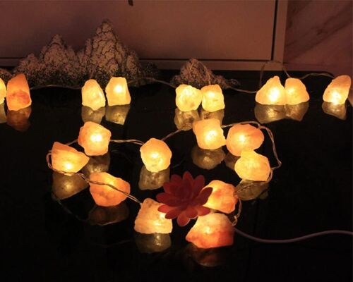 Guirlande Lumineuse En Sel De L'himalaya, Cristal De Sel Naturel Sculpté À La Main, Libérant Des Ions Négatifs Pour Chambre, Salon, Bureau, Yoga, Veilleuse, Cadeau (2 M, 10 Led)