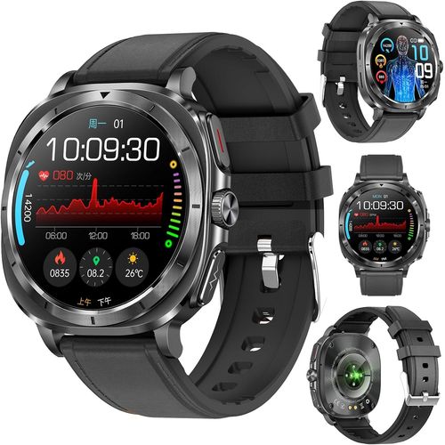 Montre Intelligente ¿¿¿¿é¿¿¿,¿¿¿¿¿¿¿¿¿¿¿¿¿¿,Montre Intelligente Appels Bluetooth,Traqueur De Fitness avec ¿¿¿+¿¿¿ Pression Artérielle (Noir + Silicone Noir)