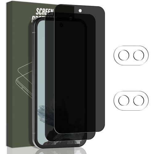 CAUC-Verre Trempé Anti-espion pour Google Pixel 9A, Contenir 2 Pièces Film Protection Ecran de Confidentialité et 2 Pièces Caméra Arrière Protecteur, Protection écran pour Google Pixel 9A
