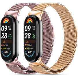 2 Pièces Métal Bracelets Compatible Avec Xiaomi Mi Band 10/9/8 Homme Femme,Acier Inoxydable En Métal Compatible Pour Xiaomi Mi Band 10/9/8 Rose Or Rose[Mon9265178]