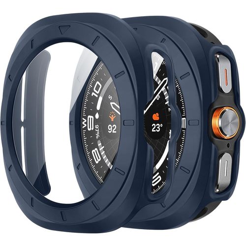 Pack 2 Coques Compatibles Samsung Galaxy Watch Ultra 47 Mm Avec Protection Écran Verre Trempé ¿ Coque Rigide Ultra-Fine Anti-Rayures (Bleu/Transparent)