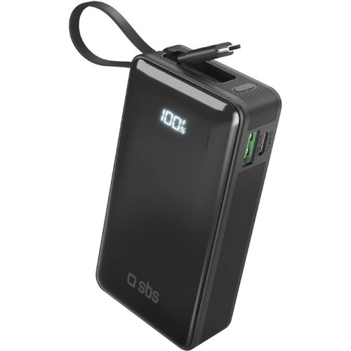 Batterie Externe Powerbank 20.000 Mah, C + 2 Usb A, Noire