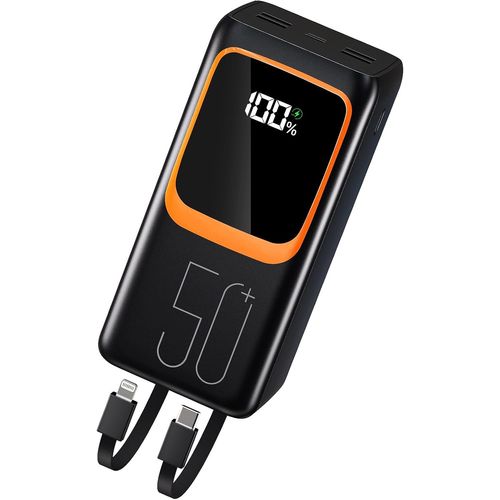 50000 Mah Power Bank Avec Câble Intégré : Batterie Externe De Charge Rapide De 22,5 W Avec Grande Capacité, Chargeur Portable Avec Lampe De Poche Led Et 7 Sorties Et 3 Entrées. Mp3 With