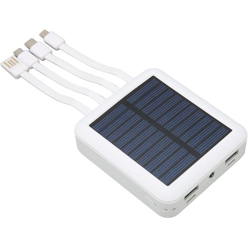 Banque D'alimentation Solaire Pour Téléphone 20000mah, Banque D'alimentation Solaire Portable Étanche Avec Câble De Pour L'extérieur, 2x Usb Et Usb C, Port Micro Usb (Blanc)
