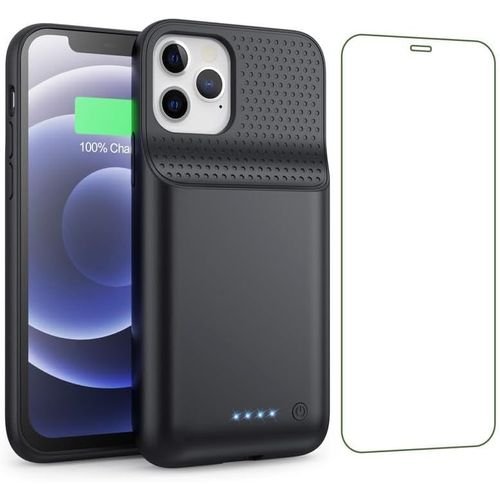 Kalanka-Coque Batterie Pour Iphone 12/12 Pro, [10800mah] Batterie Externe Rechargeable, Puissante Chargeur Portable Boitier D¿Extension Avec Verre Trempé La Batterie L'étui Pour Iphone 12/12 Pro-Noir