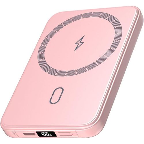 Batterie-Externe-Magnétique-10000mah - Pd 20w Charge Rapide Power Bank Sans Fil Avec Usb-C Entrée & Sortie, Chargeur Induction Compatible Avec Iphone 16/15/14/13/12 Pro Max (Rose)