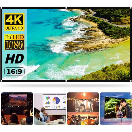 KALANKA-Écran de Projection 60/72/84 Pouces, 16: 9 HD Pliable Anti-froissement Écran de Projection Portable, pour écran de projecteur à Pliage Rapide pour Home Cinema Colloque Représentation (60Inch)