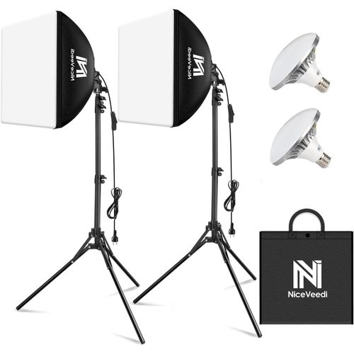 Softbox, 2 x 40 x 40 cm Lampe de Photographie avec Trépied de 160 cm et Ampoule LED 50 W/5400 K, éclairage Continu pour la Photographie/L'enregistrement Vidéo/La Diffusion en Direct/Portrait (1-Pack)