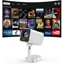 [Android TV OS&Support Télescopique]Smart Projecteur avec WiFi6 et Bluetooth, Focus Électrique/Auto Keystone 1080P Mini Projecteur 300ANSI avec Support Réglable à 180°, Utilisation des APPs en un Clic