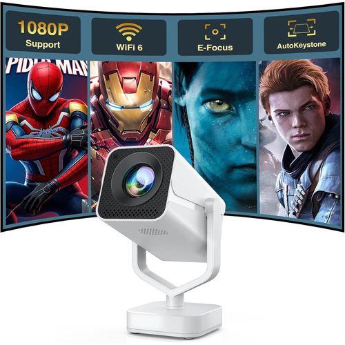 ¿Apps Intégrées¿ Mini Projecteur avec Android OS, Auto Correction, Rétroprojecteur Home Cinéma Portable, Full HD 1080p, Compatible BT5.2, WiFi6, Vidéoprojecteur pour Téléphone/FireStick