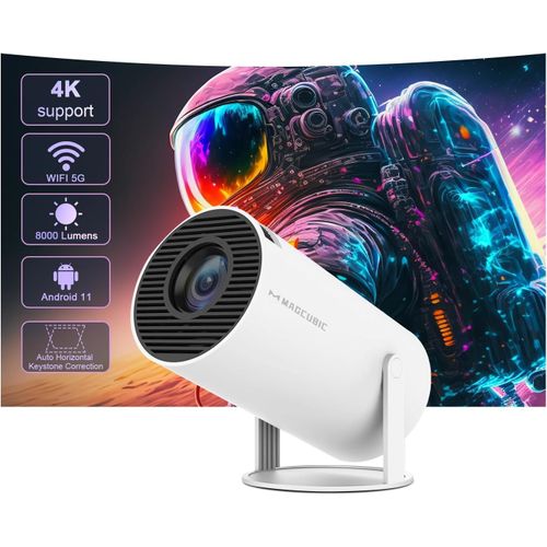 HY300Pro+ Mini projecteur 4K avec Wi-FI 6 et Bluetooth 5.4, Haut-Parleur Soundbase 5W, Keystone Vertical Automatique, Rotatif à 180 °, Videoprojecteur Portable pour la Maison et l'extérieur