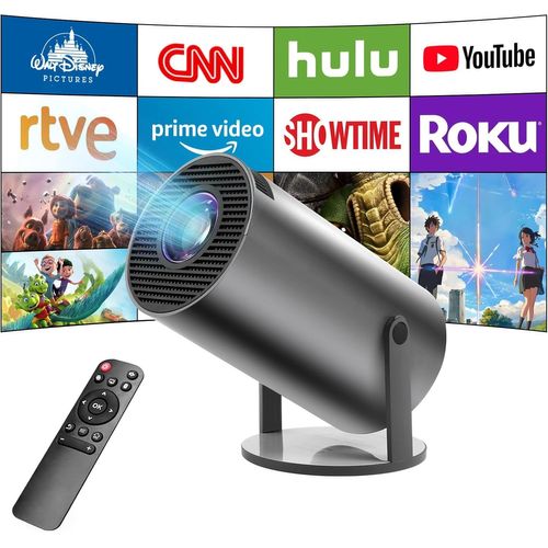 Mini Vidéoprojecteur,Home cinéma 4K Mini Projecteur avec Android OS, Prend en Charge 5G WiFi, BT5.0, Correction trapézoïdale Automatique, Angle de 180 degrés, écran 130 Pouces pour Téléphone/PC/Lap