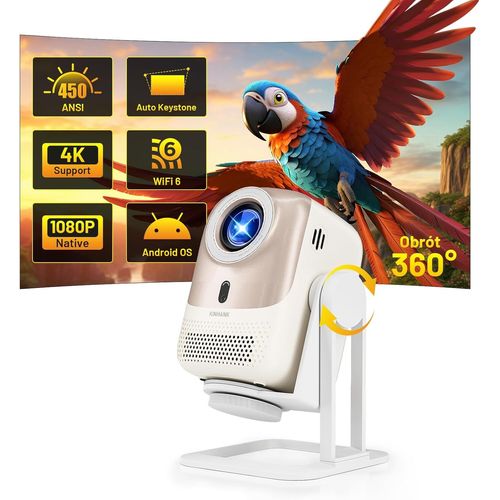 loc-Videoprojecteur 1080P 4K Supportée-Projecteur Portable Avec An Oid Os,Wifi 6 Bt 5.2,450Asin,Auto Focus/Keystone,360°Rotating,Projecteur Video Compatible Avec Ps4/5/ /Ios/An Oid/Hdmi/Usb