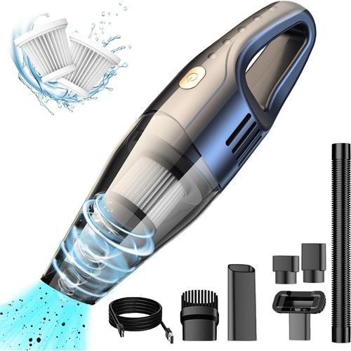 Aspirateur à Main, Aspirateur Voiture 120W, 7000PA Aspirateur Voiture Puissant sans Fil, 6 en 1 Aspirateur main avec Filtre Lavable, Mini Aspirateur Sans Fil pour Maison, Voiture, Table, Bureau - Noir