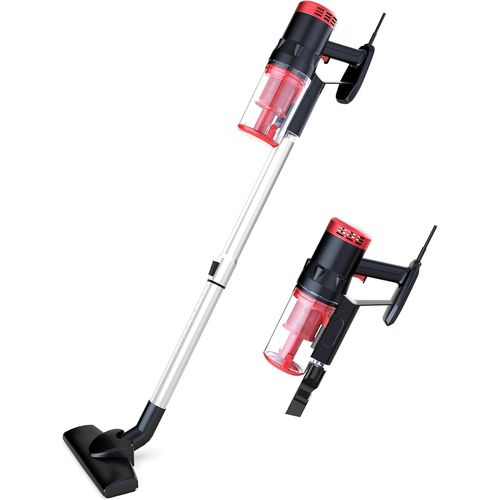 Just Perfecto Aspirateur Balai Filaire sans Sac - Aspirateur Balai avec Fil de 5m - Balai électrique Portable Silencieux d'une Puissance de 600 Watts - aspirateur Laveur avec Filtre HEPA - Rouge