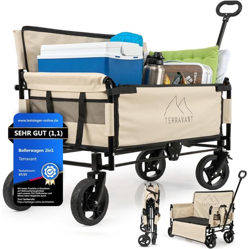 Chariot De Plage Pliable Pour Enfant Avec Freins Et Banc - Charge Maximale : 120 Kg - Volume : 300 L