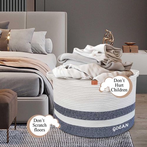 TIANYI-XXXL panier a linge panier rangement D55XH35cm panier à linge panier garni pour panier linge salle avec Poignées pour Jouets Oreillers Salon gris blanc panier rond gris