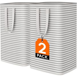Panier à Linge Autoportant 80LGrand Panier à Linge Pliable et Imperméable avec Poignées Facile TransporterCorbeille a Linge pour VêtementsServiettesJouetsCouverturesGris3 Packs