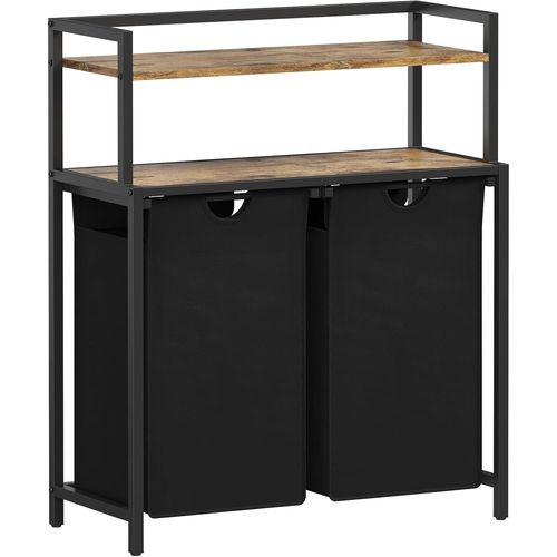 SUBZONAL-Panier a Linge 2 Compartiments 95L, Meuble Linge Sale avec Grande Étagère Supérieure et 2 Sac à Linge Sale en Tissu Oxford, Bac à Linge pour Buanderie, Chambres, Salles de Bains, Noir