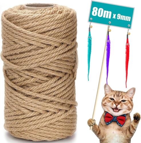 Sisal Naturel Corde Arbre À Chat 80m X 9mm Avec 3 Jouets Souris Pour Réparation Et Remplacement De Scratch Pilier, Arbres À Chat, Décoration De Maisons