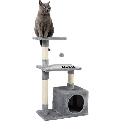 Arbre À Chat Avec Niche Et Balle En Peluche, Hauteur 85 Cm, Arbre À Chat En Sisal & Peluche, Couchages Confortables & Niche, Pour Petits & Grands Chats, Beige