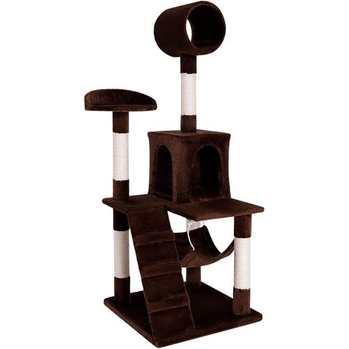 Arbre À Chat Avec Hamac Et Tunnel, Hauteur 133 Cm, Arbre Avec Corde En Sisal Et Peluche Douce, Surfaces De Repos Et Niches Confortables, Pour Petits Et Grands Chats, Gris Foncé