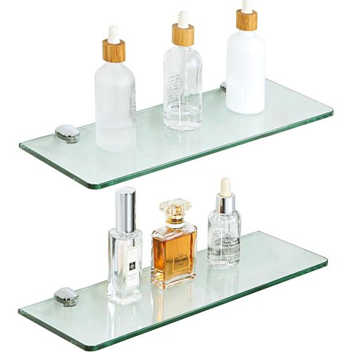 Étagère Murale en Verre Tablette Salle de Bain, Étagère de Douche en Verre Transparent Trempé de 6mm Épaisseur et Chromé Poli Supports, Longueur 30cm, EGBL1010R-M6-300-C-FBA