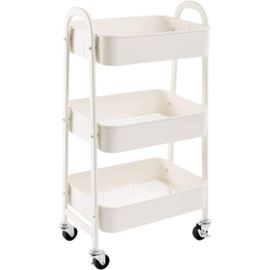 Chariot de Rangement Chariot à roulettes Chariot de Service 3 Niveaux Desserte, Chariot Cuisine Chariot Roulant Chariot Métal pour Chambre Salle de Bain Bureau, Blanc