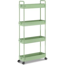 Chariot de Rangement à 4 étagères Coulissant et Coulissant Chariot de Rangement Mobile pour Cuisine, Salle de Bain, buanderie, Chambre, Espace étroit, Plastique, Blanc