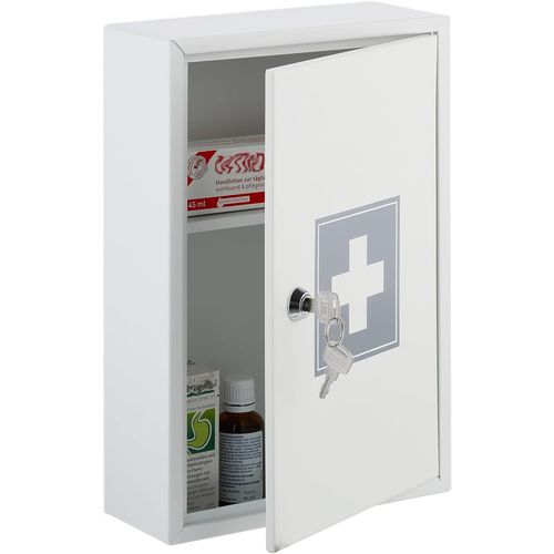 Subzonal-Relaxdays Armoire À Pharmacie, Verrouillable, 2 Niveaux, Acier, Hxlxp: 32x21,5x8 Cm, Accrocher, Blanc - Gris