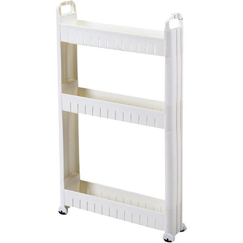 ytseazn-Chariot De Rangement Mince 3/5 Niveaux,Chariot A¿ Roulettes,Organisateur D'Étagères De Rangement Mobile Pour Bureau De Buanderie De Salle De Bain De Cuisine,Plastique,Blanc,Largeur 10Cm,3 Niveaux