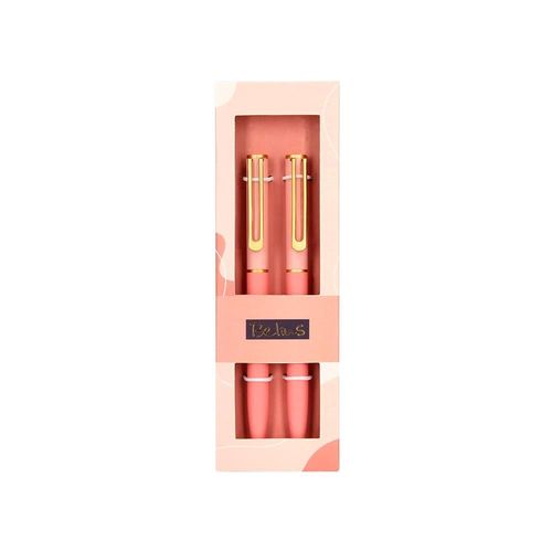 Belius Stylo-Bille Bari Pointe 1 Mm Encre Bleu Coloris Rose Pastel Boite Cadeau De 2 U