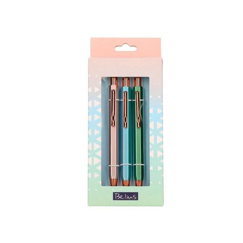 Belius Stylo-Bille Brela Corps Hexagonal Avec Coloris Pastel Assortis Boite Cadeau De 3 U