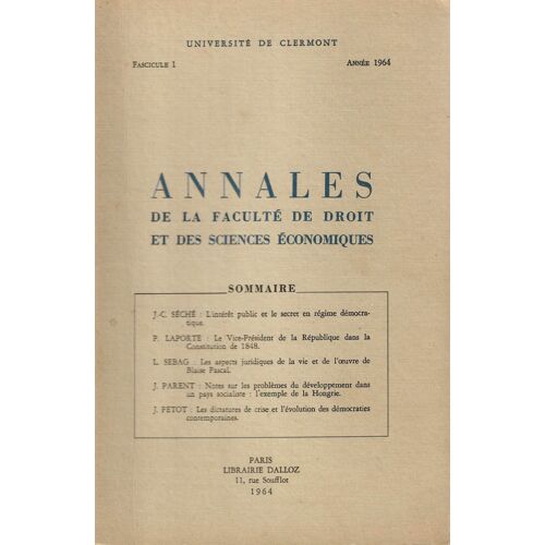 Annales De La Faculté De Droit Et Des Sciences Économiques De Clermont