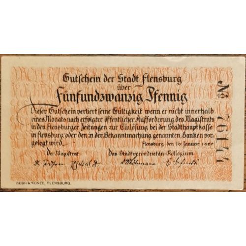 Billet Allemagne 25 Pfennig 01/1920 Flensburg Grm 369,5