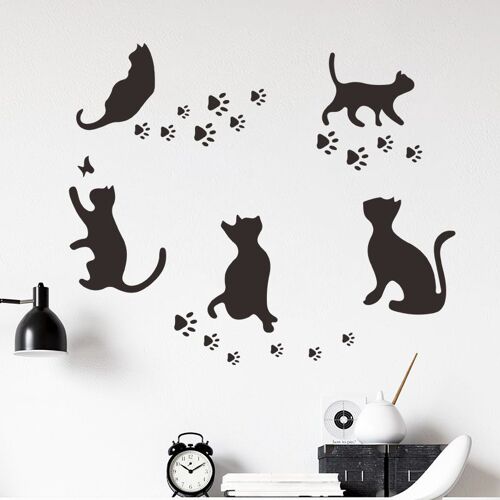 Sticker mural Chat Griffe Imprimer Amour Vinyle Mur Photo Amusant Autocollant Chat Amoureux Salon Chambre Mur Porte Décoration Noir