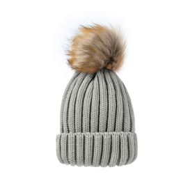 Bonnet D'hiver Gris, Bonnet Tricoté Chaud, Ensemble Tête Simple Boule