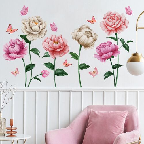 Pivoine Wall Sticker Rose Wall Sticker Décoration Murale Salon Chambre Couloir Tv Mur