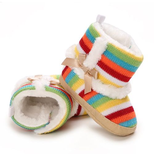 1 Paire De Chaussures D'hiver En Peluche Pour Bébé, Adaptées Aux Enfants De 10 À 14 Mois, Chaussures De Marche Épaisses Et Chaudes Pour Bébé Bottes En Coton Arc-En-Ciel