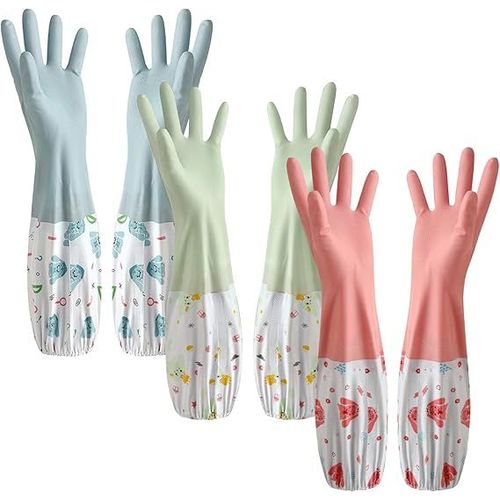 paires de gants de nettoyage en caoutchouc (46 cm), gants de vaisselle, gants de cuisine sans latex, gants de ménage à manches longues doublés de coton pour le linge et le jardinage
