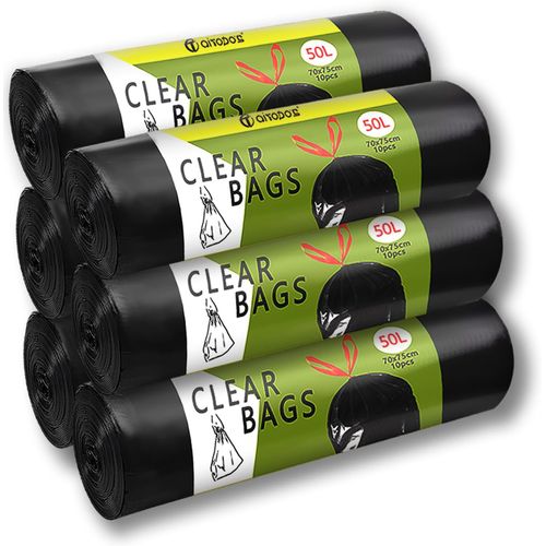 KURB-Aitodos Sacs Poubelles, Lot De 60, 50 L, L X H : 70 X 75 Cm, Noirs, En Polyéthylène, Compatibles Avec La Plupart Des Poubelles De Taille Moyenne (6 Rouleaux, 10 Par Rouleau)