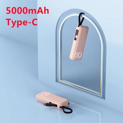 Mini Batterie Externe Portable 5000mah, Chargeur Rapide, Câble Intégré, Petite Powerbank Pour Iphone Samsung Xiaomi