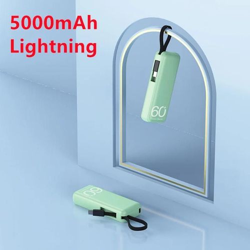 Mini Batterie Externe Portable 5000mah, Chargeur Rapide, Câble Intégré, Petite Powerbank Pour Iphone Samsung Xiaomi