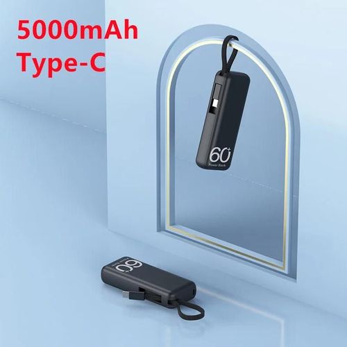 Mini Batterie Externe Portable 5000mah, Chargeur Rapide, Câble Intégré, Petite Powerbank Pour Iphone Samsung Xiaomi